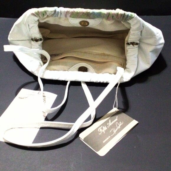 Vintage Saks Fifth Avenue NWT White Leather and Tapestry Shoulder Bag Clutch - Picture 6 of 10